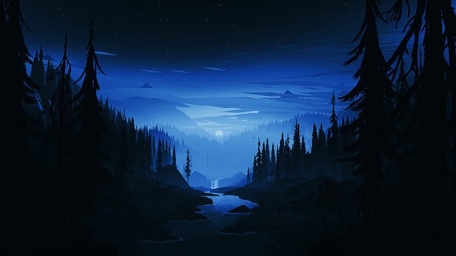 Dark-night-river-forest-minimal-art